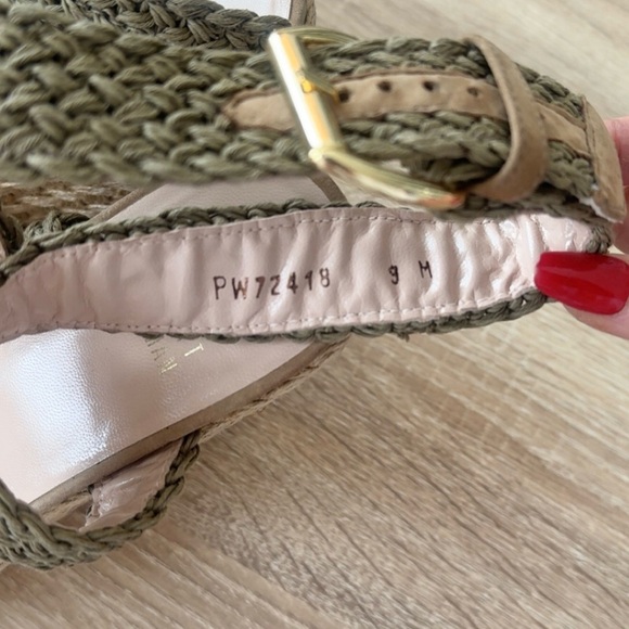 Stuart Weitzman Alexis Swamp Crochet Muted Green Khaki Wedge Sandals‎ Size 9 - Picture 7 of 10